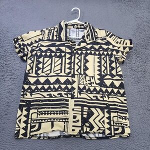 Stranger Things Shirt Mens Large Yellow Geometric Short Sleeve Button Casual